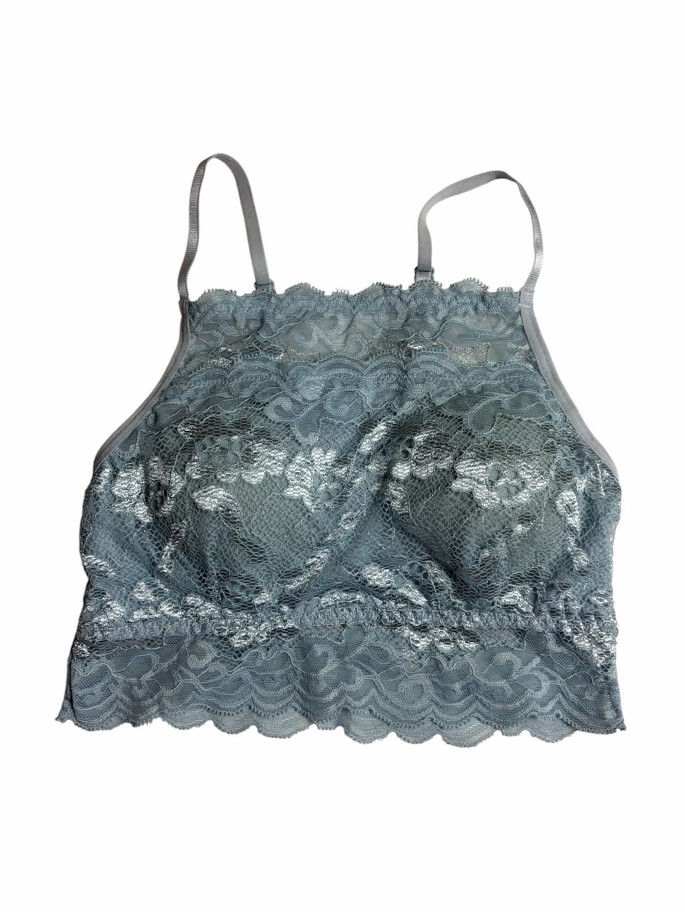 NWOT Cover girl pastel blue nylon lace padded bust square neck bralette size S